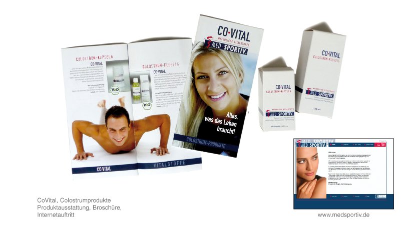 CoVital, Colostrumprodukte	- Produktausstattung, Broschüre, Internetauftritt